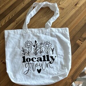 White 'Locally Grown' Floral Cotton Tote Bag